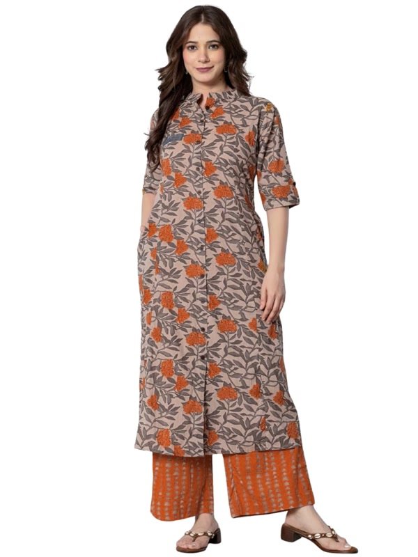 Rytras Women's Pure Cotton Printed Kurta with Palazzo Set RYT583